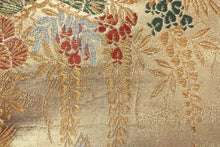 Load image into Gallery viewer, Fukuro Obi Gold Crane Birds Wisteria Pine Tree Silk BB156W1
