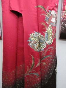 Furisode Red Butterfly Peony Tall Silk #7783K4