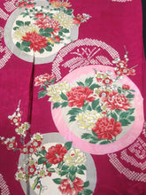 Load image into Gallery viewer, MKF#230 Silk Kimono Fabric Vintage(1920-1950) Flower Rinzu Red 55.9x12.6in(142x32cm)
