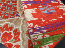 Load image into Gallery viewer, BB8260AB Silk Obi Fabric Vintage(1950-1980) Flower Gold Red 58.3x11.8in(148x30cm)
