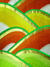 Load image into Gallery viewer, Fukuro Obi Vintage(1950-1980) Green Gold Wave Silk BB60W4
