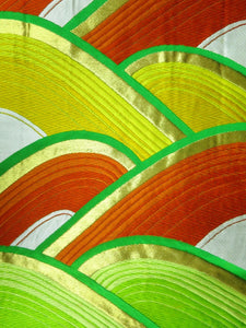 Fukuro Obi Vintage(1950-1980) Green Gold Wave Silk BB60W4