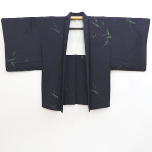 Haori Jacket Vintage(1950-1980) Midnight blue Bamboo leaf Silk #9601H4