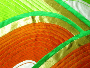 Fukuro Obi Vintage(1950-1980) Green Gold Wave Silk BB60W4
