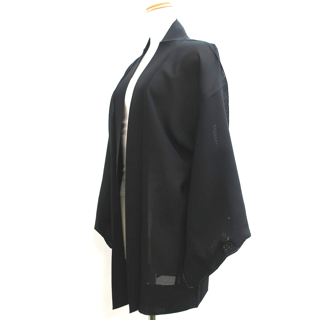 Haori Jacket Vintage(1950-1980) Black See-Through Embroidery Flower Silk #9036D1
