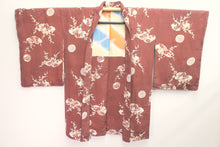 Load image into Gallery viewer, Haori Jacket Vintage(1920-1950) Brown Plum blossom Maple Leaf Kinsha Silk #8299C2
