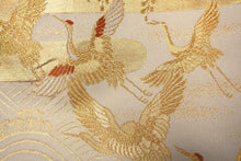 Load image into Gallery viewer, Fukuro Obi Gold Crane Birds Wisteria Pine Tree Silk BB156W1
