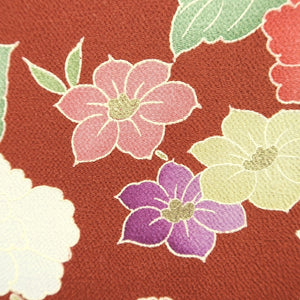 Kimono Reddish Brown Peony Bellflower Silk #9344F4