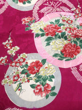 Load image into Gallery viewer, MKF#230 Silk Kimono Fabric Vintage(1920-1950) Flower Rinzu Red 55.9x12.6in(142x32cm)
