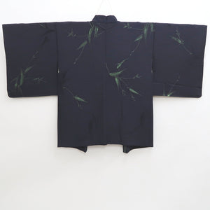 Haori Jacket Vintage(1950-1980) Midnight blue Bamboo leaf Silk #9601H4