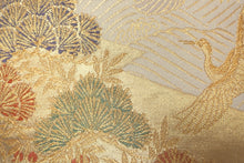 Load image into Gallery viewer, Fukuro Obi Gold Crane Birds Wisteria Pine Tree Silk BB156W1
