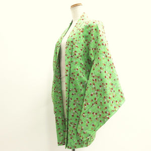 Haori Jacket Vintage(1950-1980) Light Green Maple Leaf Branch Silk #9240E3