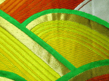 Load image into Gallery viewer, Fukuro Obi Vintage(1950-1980) Green Gold Wave Silk BB60W4
