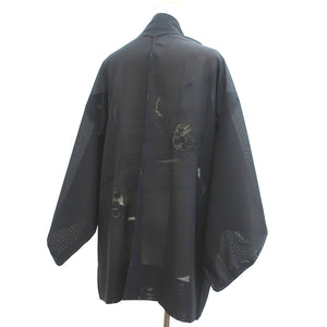 Haori Jacket Vintage(1950-1980) Black See-Through Embroidery Flower Silk #9036D1