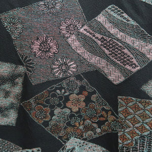 Haori Jacket Vintage(1950-1980) Black Plum blossom Chrysanthemum Silk #9576H3