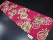 Load image into Gallery viewer, MKF#231 Silk Kimono Fabric Vintage(1920-1950) Flower Rinzu Red 55.1x12.6in(140x32cm)
