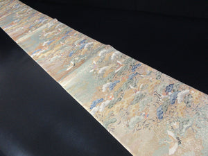 Fukuro Obi Gold Green Crane Birds Silk BB122W8