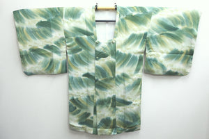 Haori Jacket Vintage(1950-1980) Green Wave Silk #8562G1