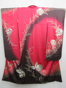 Furisode Red Butterfly Peony Tall Silk #7783K4