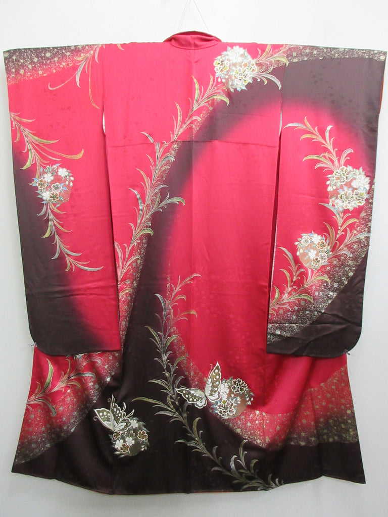 Furisode Red Butterfly Peony Tall Silk #7783K4