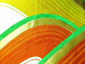 Fukuro Obi Vintage(1950-1980) Green Gold Wave Silk BB60W4