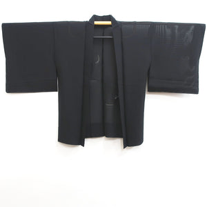Haori Jacket Vintage(1950-1980) Black See-Through Embroidery Flower Silk #9036D1