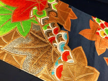 Load image into Gallery viewer, BB8230AA Silk Obi Fabric Vintage(1950-1980) Maple leaf Black 104.3x11.8in(265x30cm)
