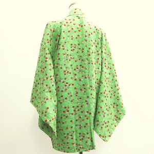 Haori Jacket Vintage(1950-1980) Light Green Maple Leaf Branch Silk #9240E3