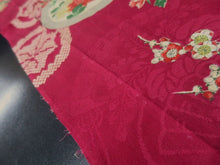 Load image into Gallery viewer, MKF#231 Silk Kimono Fabric Vintage(1920-1950) Flower Rinzu Red 55.1x12.6in(140x32cm)
