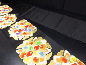 Fukuro Obi Vintage(1950-1980) Black Gold Flower Silk BB81W5