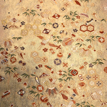 Load image into Gallery viewer, Fukuro Obi Vintage(1950-1980) Gold Crane Birds Bamboo leaf Silk BB195V2
