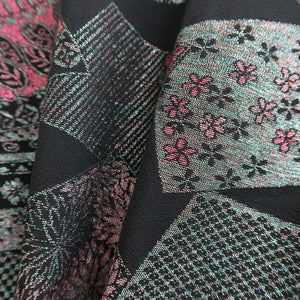 Haori Jacket Vintage(1950-1980) Black Plum blossom Chrysanthemum Silk #9576H3