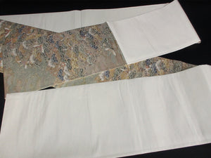 Fukuro Obi Gold Green Crane Birds Silk BB122W8
