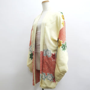Haori Jacket Vintage(1950-1980) Cream white Roketsu-zome Maple Chirimen Silk #9021D1