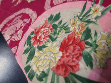 Load image into Gallery viewer, MKF#231 Silk Kimono Fabric Vintage(1920-1950) Flower Rinzu Red 55.1x12.6in(140x32cm)

