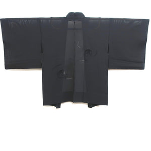 Haori Jacket Vintage(1950-1980) Black See-Through Embroidery Flower Silk #9036D1