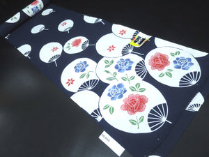 Cotton Bolt Fabric Vintage(1950-1980) Uchiwa Rose Navy White 472.4x14.2in(1200x36cm) BB9058Y3