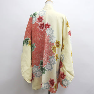 Haori Jacket Vintage(1950-1980) Cream white Roketsu-zome Maple Chirimen Silk #9021D1
