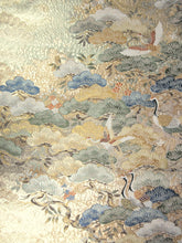 Load image into Gallery viewer, Fukuro Obi Gold Green Crane Birds Silk BB122W8
