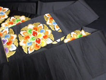 Load image into Gallery viewer, Fukuro Obi Vintage(1950-1980) Black Gold Flower Silk BB81W5
