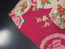 Load image into Gallery viewer, MKF#231 Silk Kimono Fabric Vintage(1920-1950) Flower Rinzu Red 55.1x12.6in(140x32cm)
