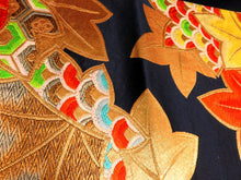 Load image into Gallery viewer, BB8230AA Silk Obi Fabric Vintage(1950-1980) Maple leaf Black 104.3x11.8in(265x30cm)
