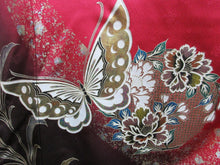 Load image into Gallery viewer, Furisode Red Butterfly Peony Tall Silk #7783K4
