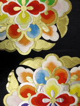 Load image into Gallery viewer, Fukuro Obi Vintage(1950-1980) Black Gold Flower Silk BB81W5
