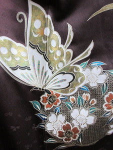 Furisode Red Butterfly Peony Tall Silk #7783K4