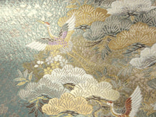 Load image into Gallery viewer, Fukuro Obi Gold Green Crane Birds Silk BB122W8
