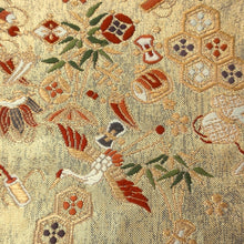 Load image into Gallery viewer, Fukuro Obi Vintage(1950-1980) Gold Crane Birds Bamboo leaf Silk BB195V2

