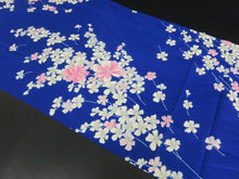 Load image into Gallery viewer, KK798A7 Silk Kimono Fabric Vintage(1950-1980) Flower Blue 66.9x11.8in(170x30cm)
