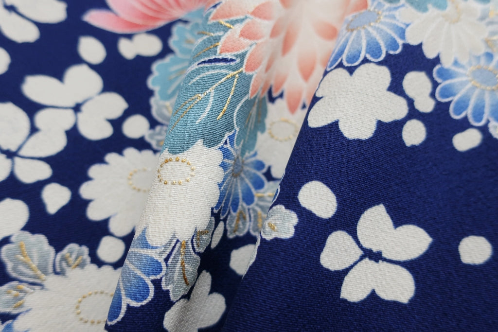 Furisode Light pinkish white Blue Gold Wisteria Cherry Blossom Tall Silk  #8680H5