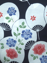 Load image into Gallery viewer, Cotton Bolt Fabric Vintage(1950-1980) Uchiwa Rose Navy White 472.4x14.2in(1200x36cm) BB9058Y3
